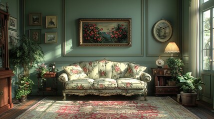 Background: This vintage wallpaper, with its traditional Victorian style and dark, shadowy patterns, evokes the atmosphere of a historic landmark, perfect for a retro home interior