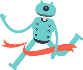 Robot Character Running at Finish Line
