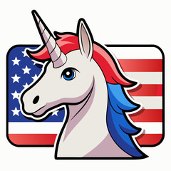 unicorn in a realistic style  with a US flag