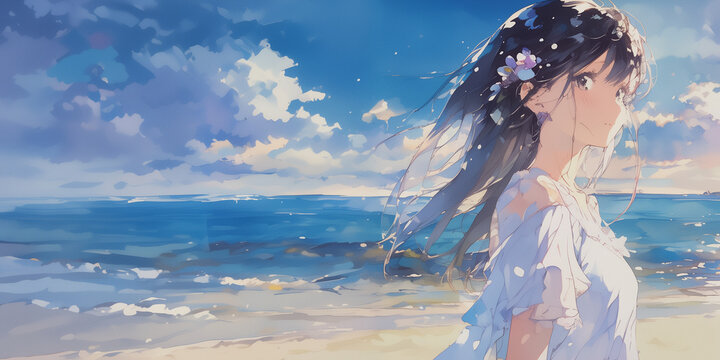 AI　そろそろ帰ろっか。女性。イラスト。水彩画。挿絵。