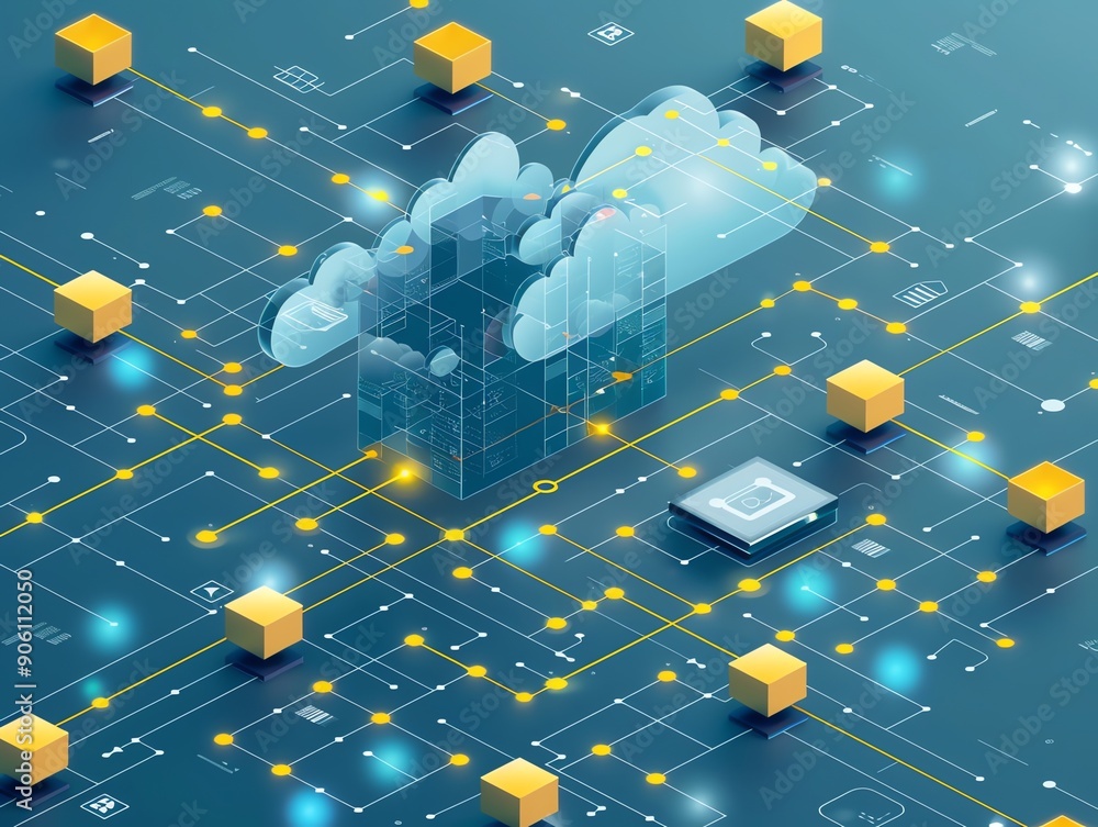 Aufkleber 3d cloud computing network illustration.
