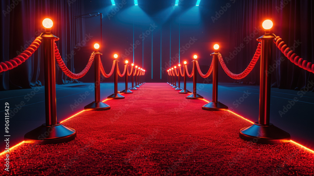 Poster a red carpet with a red background and a red lighted border