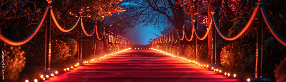 Poster a red carpet with a red background and a red lighted border
