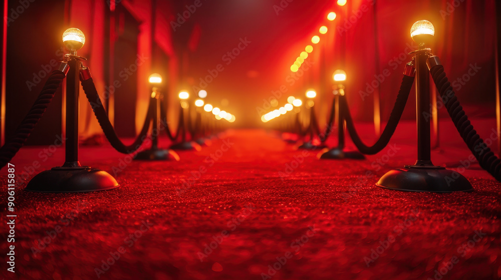 Poster a red carpet with a red background and a red lighted border