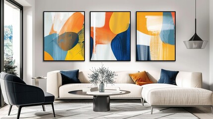 Abstract Art Decor Above a Modern Sectional Sofa