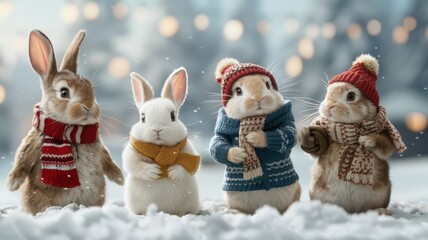 Close-up of stylish rabbits with expressive faces, for magazine covers.