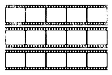 Grunge film strips collection. Old retro cinema movie strip. Video recording. Vector illustration.