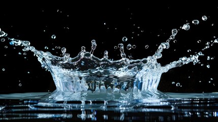 Water splash photo on black background