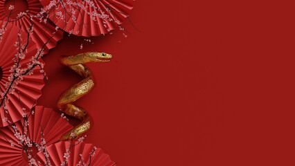 Happy chinese new year 2025 3d render illustration, Year of snake 2025 3d illustration background
