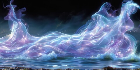 Naklejka premium Abstract Glowing Wave on a Night Beach