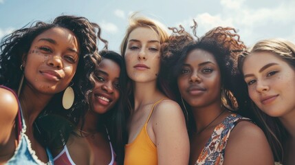 Fototapeta premium A group of women of various body types, standing together confidence and solidarity in their diversity