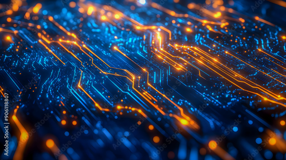 Aufkleber glowing digital circuit board with vibrant neon lights and flowing energy patterns representing the 