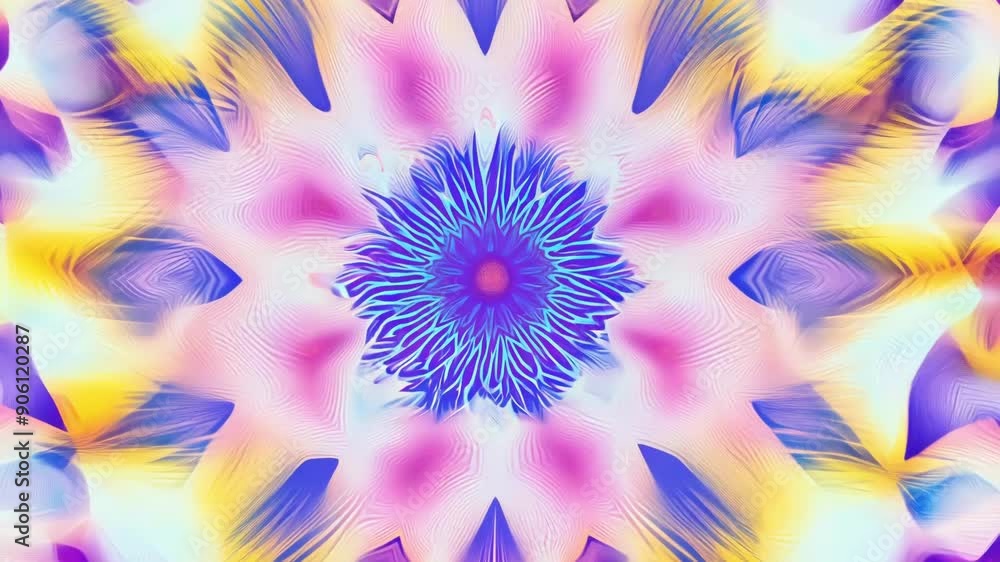 Poster kaleidoscopic layers of abstract shapes and colors blending and transforming in a neverending cycle 