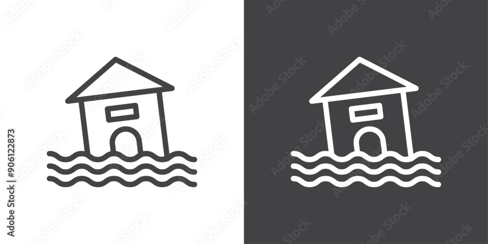 Poster flooded house icon vector logo set collection for web app ui