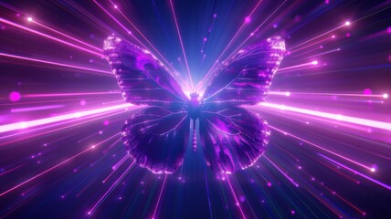 Glowing Abstract Butterfly, An Exquisite 3D Rendering of Pink and Purple Light Streaks and Sparkles