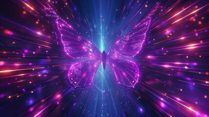 Naklejka premium Radiant Abstract Butterfly, A Captivating 3D Rendering of Purple and Pink Light in Motion