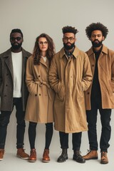 Fototapeta premium Group of diverse individuals in fashionable coats posing together