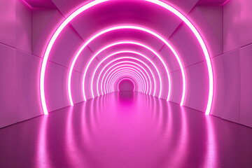Pink hallway Neon light fluorescent glow hallway abstract.