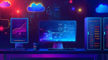 Laptop data cloud on the screen accessibility in cloud management,generative ai
