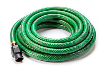 Green Garden Hose Isolated on White Background.