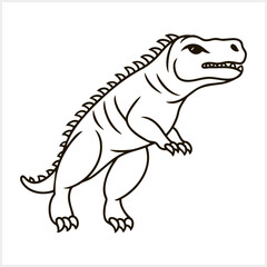 Outline coloring dinosaur icon Sketch doodle hand drawing art line, vector stock illustration