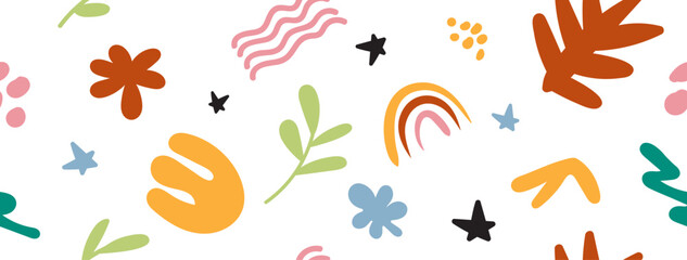 Abstract cute shape doodle fun hand drawn in seamless background. Fun illustration for children pattern design.