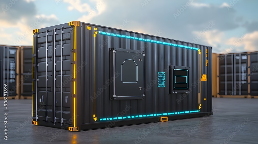 Poster secure cargo container with advanced security seals and high tech tracking devices for safe and effi