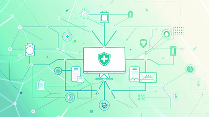 Fototapeta premium Digital Health Network with Integrated Security System, perfect for illustrating advanced healthcare technology and data protection 