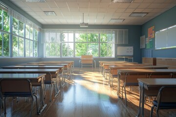 Fototapeta premium Empty School Classroom Interior created with Generative AI