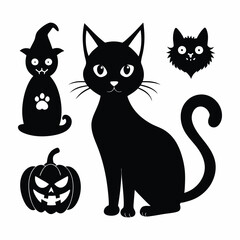 Halloween cat silhouette vector set