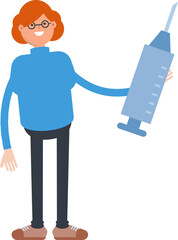 Woman Character Holding Medical Syringe Illustration

