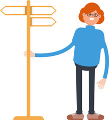 Woman Character and Signpost
