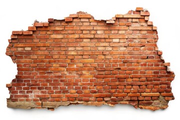 Obraz premium Broken Red Brick Wall Isolated on White Background.