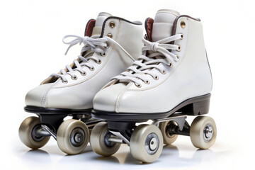 White Roller Skates on White Background.