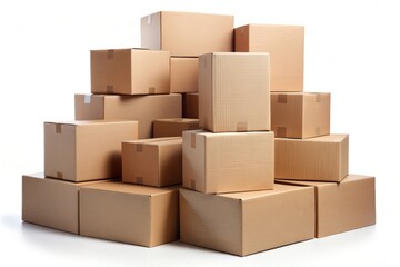 Fototapeta premium Stack of Cardboard Boxes Isolated on White Background.