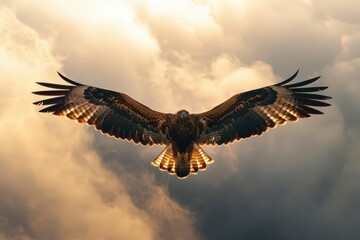 A giant bird mount with majestic wings and sunlight filtering through