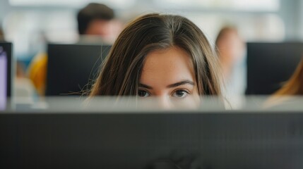 Curious Student Secretly Peeking at Classmate's Exam with Unaware Teacher