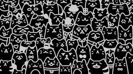 Cute cat background and wallpaper (black-gray) © Warisa
