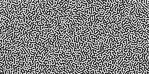 Abstract truing organic wallpaper Turing reaction diffusion monochrome seamless pattern with chaotic motion. Generative algorithm psychedelic background. Reaction-diffusion or truing pattern formation