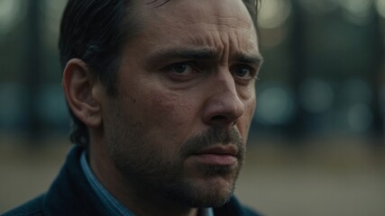 In a close-up, a man appears deeply saddened, with a single tear rolling down his cheek.