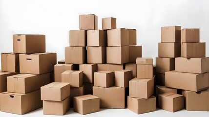 Stacks of Brown Cardboard Boxes in a Brightly Lit Storage Room During Midday