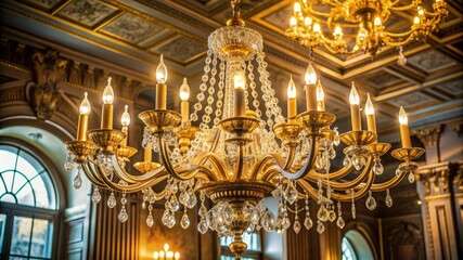 Obraz premium Luxury chandelier hanging from the ceiling in beautiful vintage retro classic antique hall, nobody