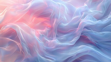 Fototapeta premium Abstract Background with Soft Pastel Colors, Flowing Fabric, Gentle Waves, 3D Illustration, Digital Art, Delicate Texture, Dreamy and Romantic, Light and Airy, Pink and Blue Hues, Elegant Design.