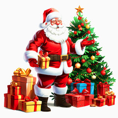 Fototapeta premium Santa Claus with a Christmas Tree and Presents