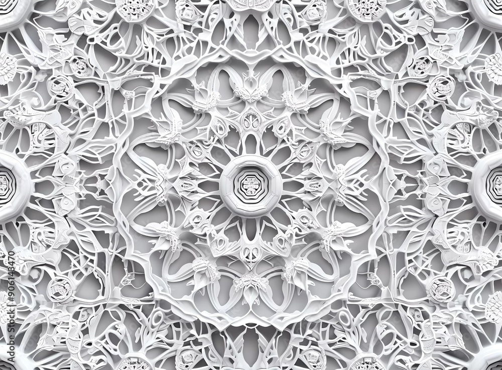 Poster 3d render plasticine seamless pattern of geometric background with grey lace texture on a white back