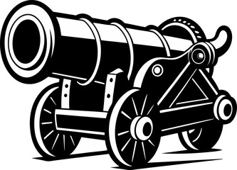 A black and white drawing of a cannon