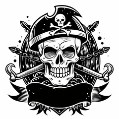 Skull with a pirate hat and a sword on it