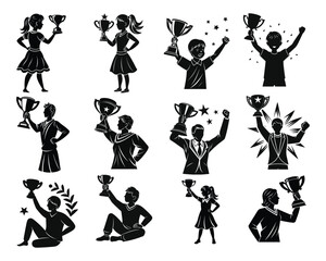 holding trophy silhouette set
