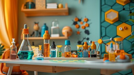 Background filled with playful colors and toys creates a fun and vibrant atmosphere for children in a modern playroom aliamj