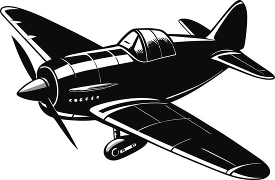 recommend clip art: A black airplane with a propeller